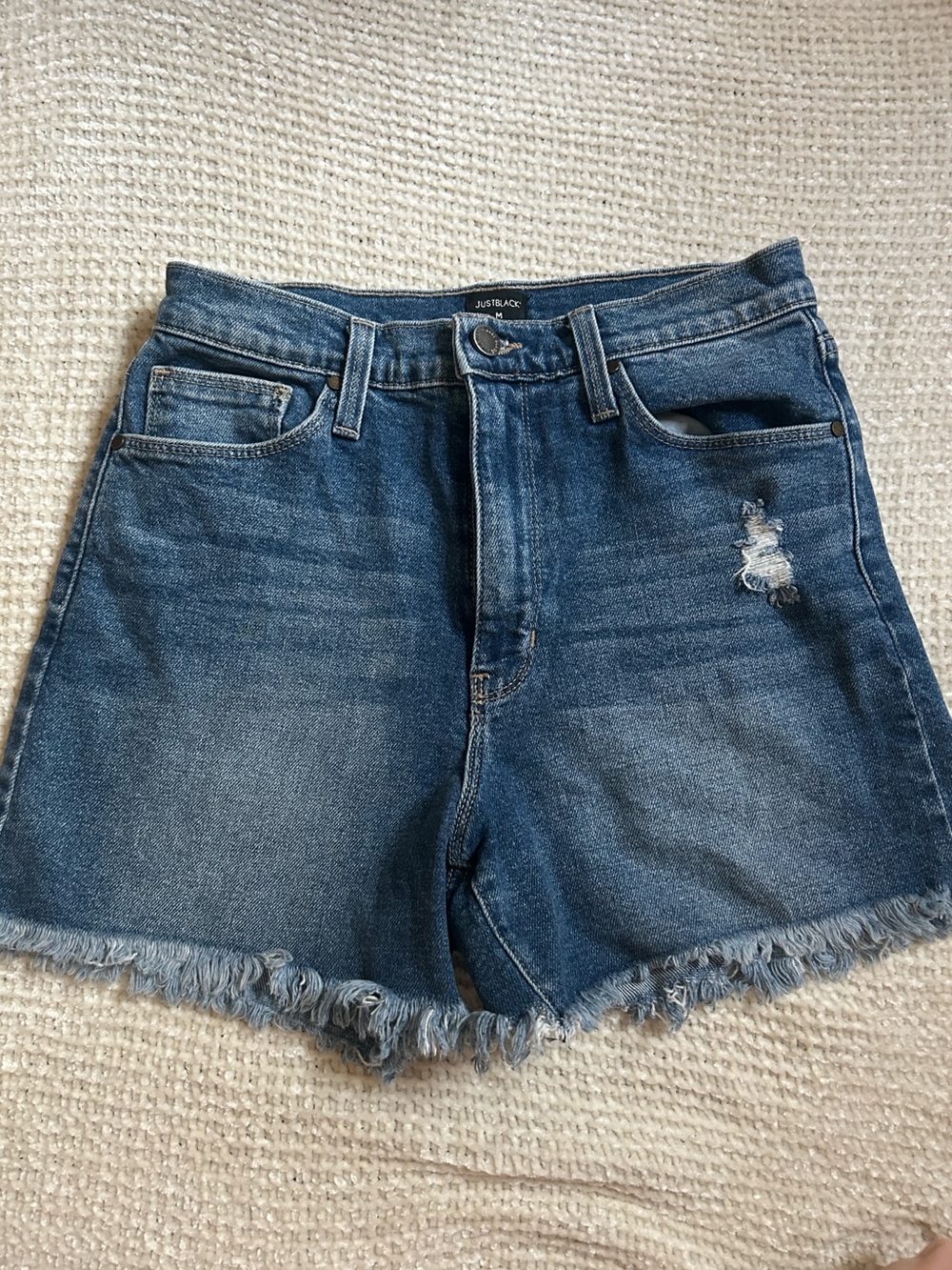 Just Black Washed Blue High-Rise Frayed Hem Jean Shorts